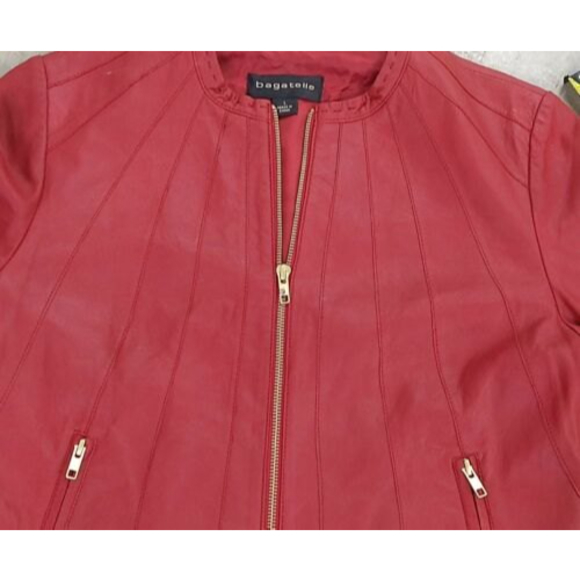 BAGATELLE Red Leather Moto / Jacket Women's Large Full Zip Rear Sunburst Design - Picture 8 of 12